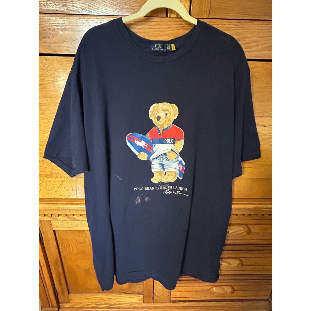 Polo Ralph Lauren Polo Bear Surfboard T-Shirt Navy Blue Mens 3XLT Distressed
